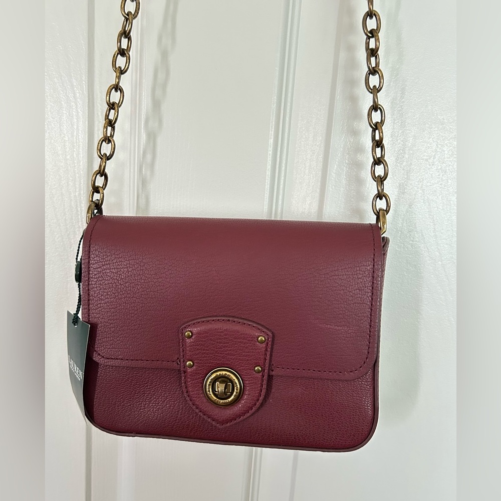 Leather Bag Cross Body Ralph Lauren small bag Envelope Style Bag Red wine color - Picture 7 of 16